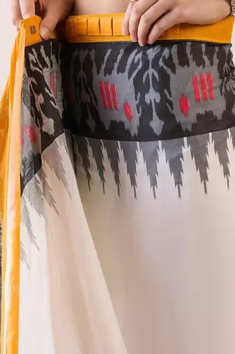 white ethnic motifs ready to wear ikat saree