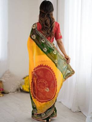 Multicolor bandhani printed pure georgette saree  with unstiched blouse piece 3