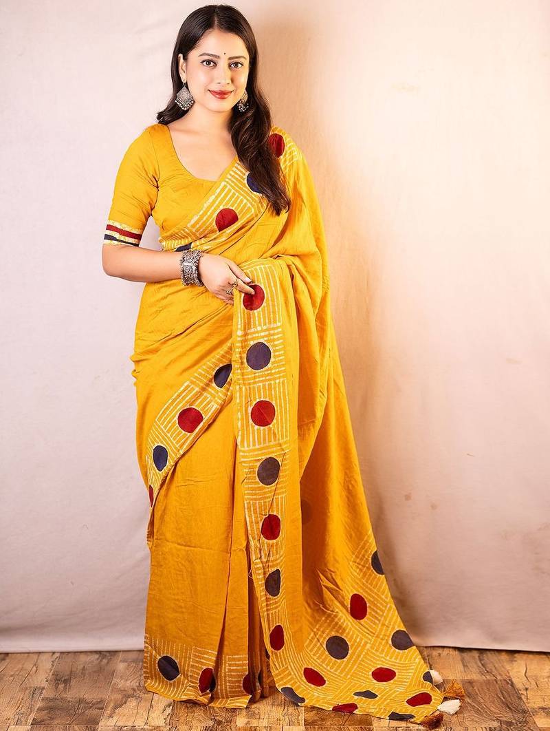 yellow chanderi saree