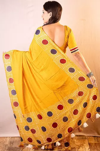 yellow chanderi saree