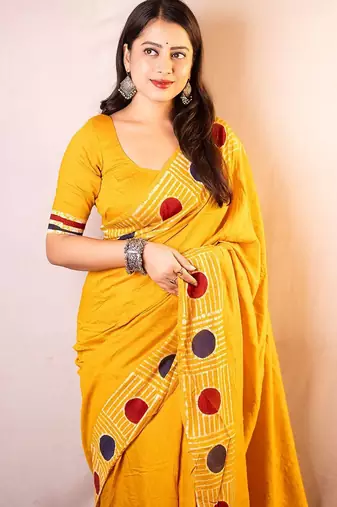 yellow chanderi saree