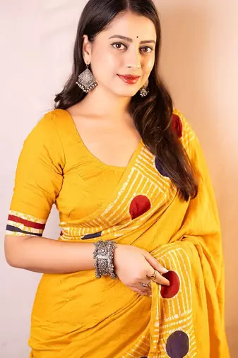 yellow chanderi saree