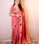 pink chanderi cotton saree with unstitched blouse piece