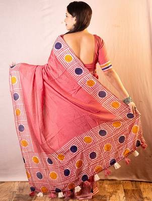 pink chanderi cotton saree with unstitched blouse piece 2