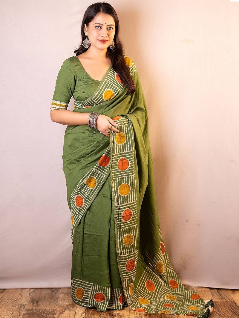 Green chanderi saree