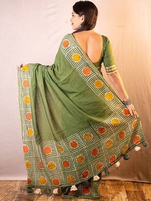 Green chanderi saree 2