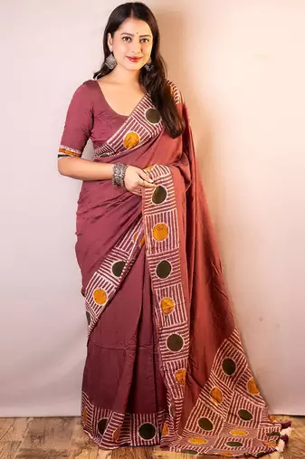 pink women chanderi saree with unstitched blouse piece
