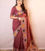 pink women chanderi saree with unstitched blouse piece