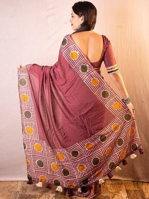 pink women chanderi saree with unstitched blouse piece 2