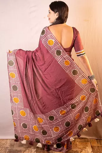 pink women chanderi saree with unstitched blouse piece