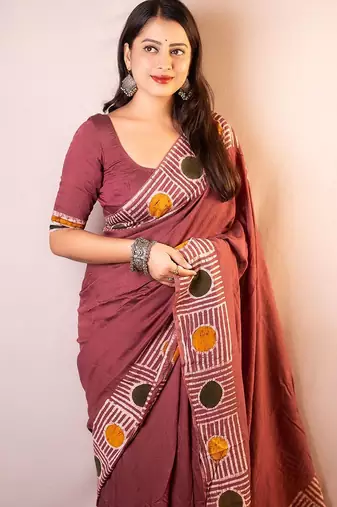 pink women chanderi saree with unstitched blouse piece