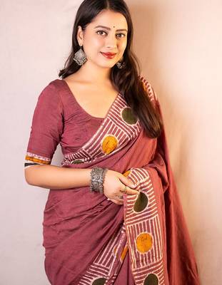 pink women chanderi saree with unstitched blouse piece 4