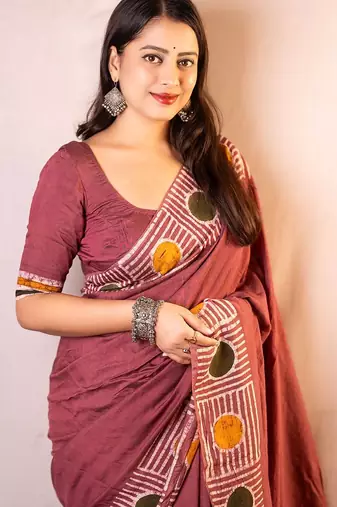 pink women chanderi saree with unstitched blouse piece