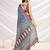 blue ajrak block zari pashmina saree
