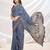 blue ajrak block zari pashmina saree
