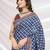 blue ajrak block zari pashmina saree