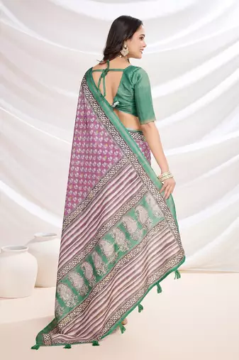 Pink floral printed saree with blouse piece