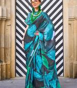 black black & blue satin bagru saree