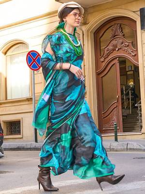 black black & blue satin bagru saree 2