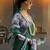 Green green abstract printed satin bagru saree