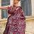 burgundy burgundy floral printed satin bagru saree