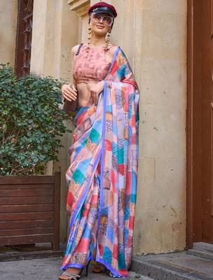 blue blue printed satin bagru saree 1