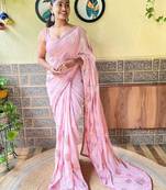 Pink pink & gold-toned embellished sequinned saree