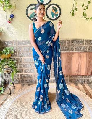 teal teal & silver-toned embellished sequinned saree 2
