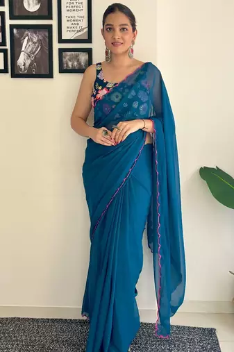 Teal embroidered saree