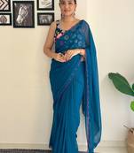 Teal embroidered saree