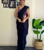 Navy blue embroidered border saree