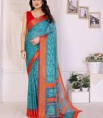blue ethnic motifs pure chiffon saree
