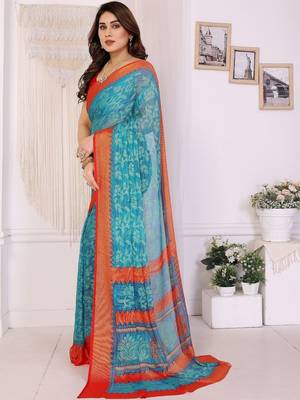 blue ethnic motifs pure chiffon saree 2