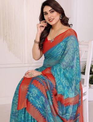 blue ethnic motifs pure chiffon saree 5