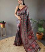 Teal floral printed saree