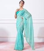 blue blue tie & dye dyed beads & stones organza saree