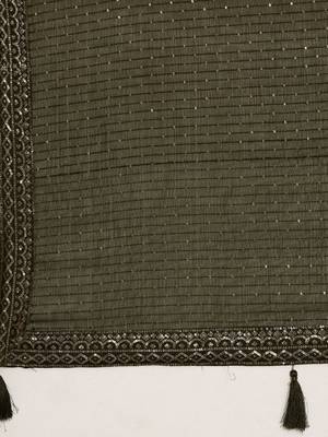 brown embroidered embellished sequinned pure chiffon saree 5