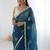Teal floral embroidered silk blend designer saree