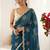 Teal floral embroidered silk blend designer saree