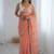 peach floral embroidered silk blend designer saree