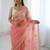 peach floral embroidered silk blend designer saree