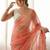peach floral embroidered silk blend designer saree
