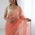 peach floral embroidered silk blend designer saree