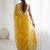 Yellow floral embroidered silk blend designer saree