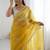 Yellow floral embroidered silk blend designer saree