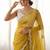 Yellow floral embroidered silk blend designer saree