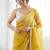 Yellow floral embroidered silk blend designer saree