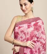 red red & white tie and dye sequinned saree