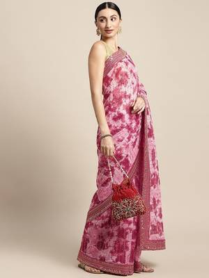 red red & white tie and dye sequinned saree 2