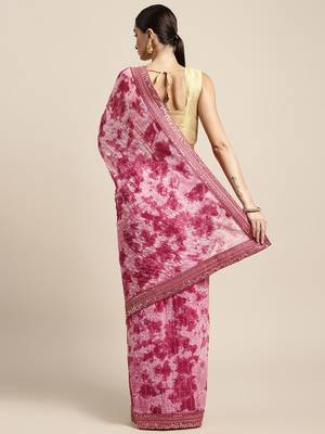 red red & white tie and dye sequinned saree 3